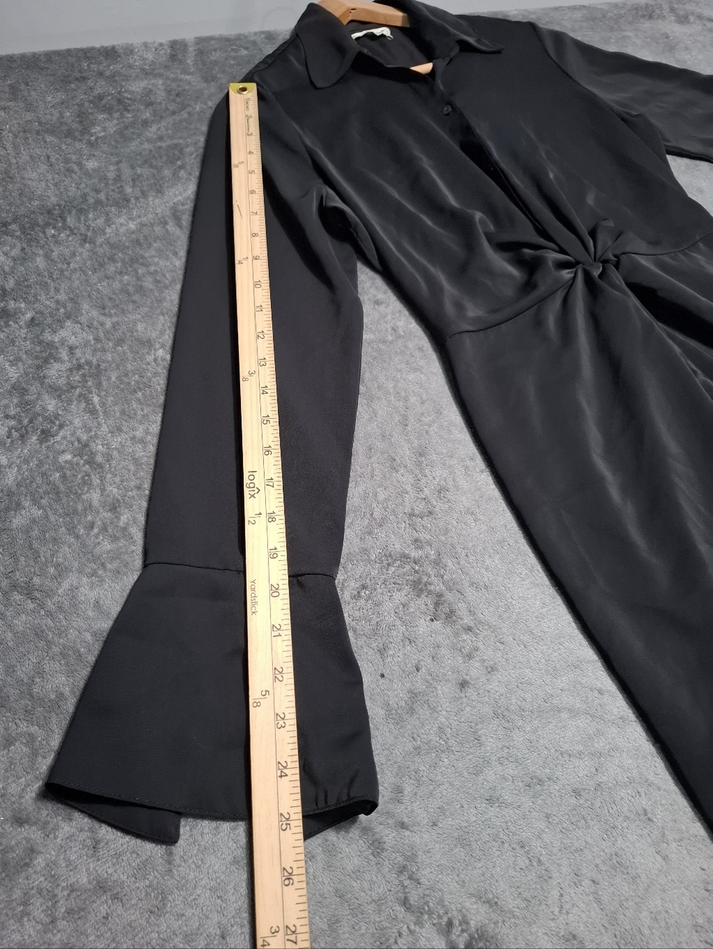 Abercrombie & Fitch Women's Mini Dress Black Twist-Front Long Bell Sleeve Sz S - Picture 7 of 12
